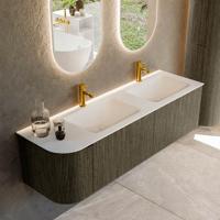 Badmeubel Mondiaz Kurve | 155 cm cm | Meubelkleur Shadow | Wastafelkleur Talc | Solid surface | Dubbel / Rechts spoelbak | 2 kraangaten