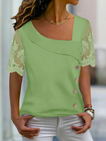 Casual Asymmetrical Neck Buttoned Mesh Shirt