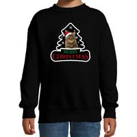 Dieren kersttrui poes zwart kinderen - Foute katten kerstsweater - thumbnail