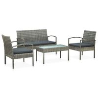 4-delige Loungeset met kussens poly rattan grijs