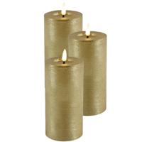 Countryfield LED kaars/stompkaars - 3x - goud - D7,5 x H15 cm - timer