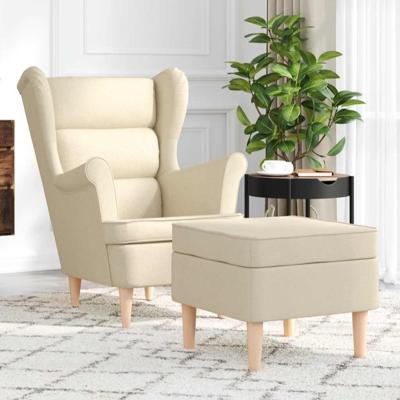Fauteuil met voetenbankje stof crèmekleurig