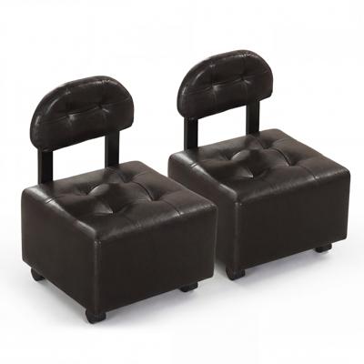 Set van 2 Lage Rolkrukken Ergonomische Rolstoel met Gestoffeerde Rugleuning Zitting en 360°-Zwenkwielen Mobiele Draaikruk-Okkernoot