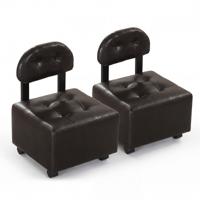 Set van 2 Lage Rolkrukken Ergonomische Rolstoel met Gestoffeerde Rugleuning Zitting en 360°-Zwenkwielen Mobiele Draaikruk-Okkernoot