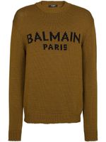 Balmain pull à logo en maille intarsia - Marron