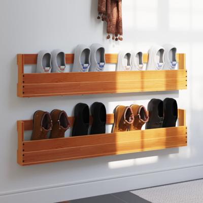 VidaXL Schoenenrekken 2 st 110x8,5x23,5 cm massief grenenhout wasbruin
