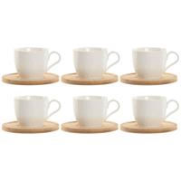 Set van 6 kopjes met schotel Home ESPRIT Wit Natuurlijk Bamboe Porselein 220 ml