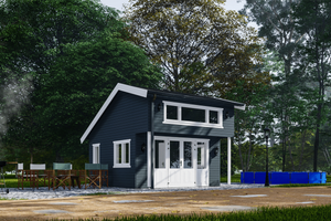 Interflex Panorama Chalet 425x425 cm 50 mm vuren gecoat- Zadeldak- Compleet gecoat vurenhout- Interflex
