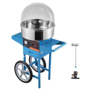 VEVOR Elektrische suikerspinmachine met kar, 1000W commerciële suikerspinmachine met deksel, roestvrijstalen kom, suikerschep en lade, voor kinderverjaardagen, familiebijeenkomsten, blauw