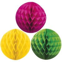 Kerstversiering set van 6x papieren kerstballen 10 cm groen geel en fuchsia roze - thumbnail