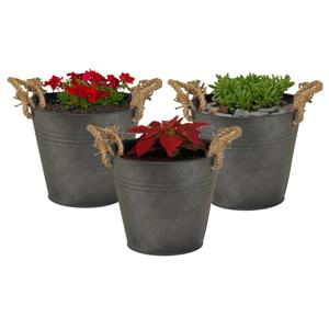 Plantenpot/bloempot emmer Old Rope - 3x - zink - antraciet - D18 X H18 cm