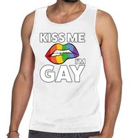 Gay pride Kiss me i am gay tekst/fun tanktop wit heren 2XL  -