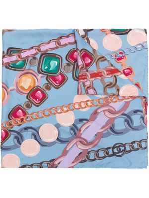 CHANEL Pre-Owned foulard en soie à imprimé graphique - Bleu