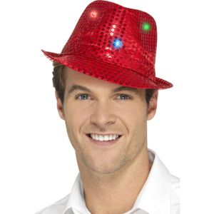 Pailletten feest/verkleed hoedje rood met LED lichtjes   -