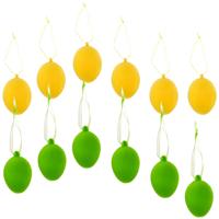 Paaseieren hangdecoratie - geel en groen - 12x stuks - 4 x 6 cm - Paasversiering