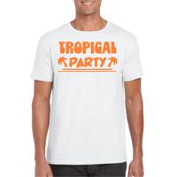 Tropical party T-shirt voor heren - met glitters - wit/oranje - carnaval/themafeest - thumbnail