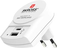 Skross Europa 1x USB + 1x USB-C Wereldstekker Wit