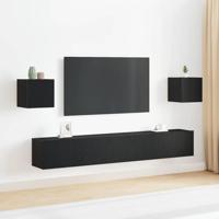 6-delige TV-kast set - Wandgemonteerd, Zwart Eiken, Vergelijkbare Houtlook