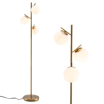 Vloerlamp met 3 Globes Moderne Vloerlamp met Praktische Voetschakelaar 3 E27 Lampvoeten Stevige Metalen Stang Goud