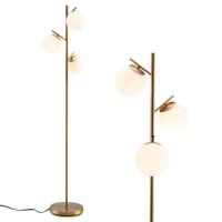 Vloerlamp met 3 Globes Moderne Vloerlamp met Praktische Voetschakelaar 3 E27 Lampvoeten Stevige Metalen Stang Goud
