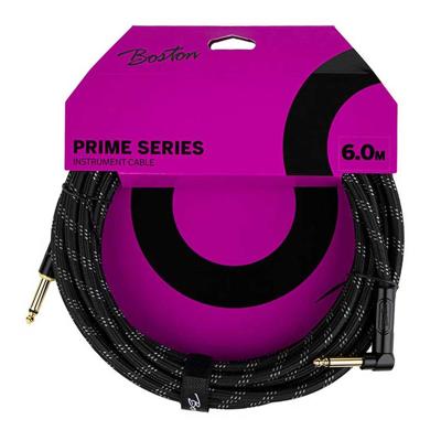 Boston GCRB-60A Prime Series Black Tweed Gitaarkabel Recht-Haaks 6 Meter