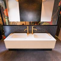Badkamermeubelset Mondiaz Erin 150 cm met 1 Lade met RIDGE Wastafel Dubbel Talc met 2 kraangaten Greeploos Mat Rosee