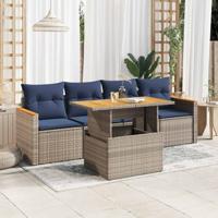 5-delige Loungeset met kussens poly rattan grijs