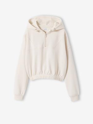 Sweater voor meisjes met capuchon voor sport vanille