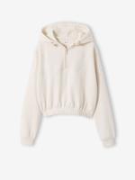 Sweater voor meisjes met capuchon voor sport vanille