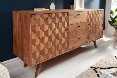 Massief dressoir MYSTIC LIVING 145cm natuurlijk acacia 3D oppervlak massief hout - 38420