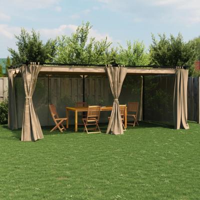 Prieel met gordijnen 6x3 m staal taupe