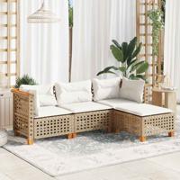 4-delige Loungeset met kussens poly rattan beige