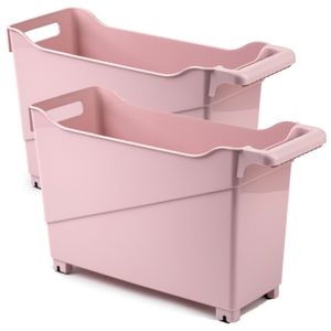 Set van 3x stuks kunststof trolleys pastel roze op wieltjes L45 x B17 x H29 cm