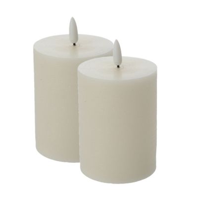 LED kaars/stompkaars - 2x - creme wit - D7,5 x H10 cm - flikkerend licht