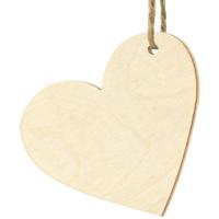 PartyDeco cadeaulabels houten hartje - set 10x - bruin - 6 x 5 cm