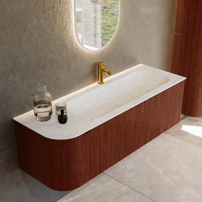 Badmeubel Mondiaz Kurve-Dlux | 135 cm cm | Meubelkleur Ruby | Wastafelkleur Opalo | Solid surface | Wasbak rechter zijde spoelbak | 1 kraangat