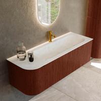 Badmeubel Mondiaz Kurve-Dlux | 135 cm cm | Meubelkleur Ruby | Wastafelkleur Opalo | Solid surface | Wasbak rechter zijde spoelbak | 1 kraangat