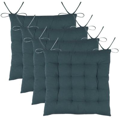 Stof Textile stoelkussens DUO - 4x - petrol blauw - 38 x 38 x 3.5 cm - touwtjes sluiting