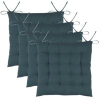 Stof Textile stoelkussens DUO - 4x - petrol blauw - 38 x 38 x 3.5 cm - touwtjes sluiting