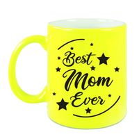 Best Mom Ever cadeau mok / beker neon geel 330 ml - cadeau mama Moederdag / verjaardag - feest mokken - thumbnail