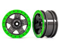 Traxxas - Wheels, TRX-4 Sport 2.2 (gray, green beadlock style) (2) (TRX-8180-GRN)