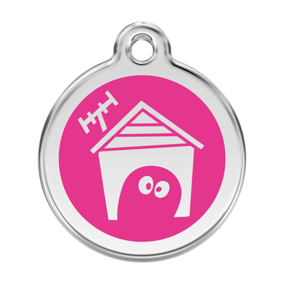 Dog House Hot Pink roestvrijstalen hondenpenning large/groot dia. 3,8 cm - Reddingo