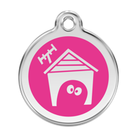 Dog House Hot Pink roestvrijstalen hondenpenning large/groot dia. 3,8 cm - Reddingo Dog House Hot Pink roestvrijstalen hondenpenning large/groot dia. 3,8 cm - Reddingo