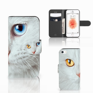 Apple iPhone 5 | 5s | SE Telefoonhoesje met Pasjes Witte Kat