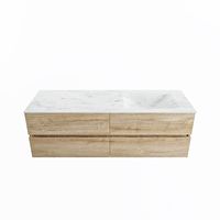 MONDIAZ VICA-DLUX 150cm badmeubel onderkast Washed Oak 4 lades. Inbouw wastafel CLOUD rechts zonder kraangat, kleur Opalo.