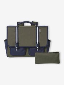 Schooltas + etui "cool school" voor jongens kaki