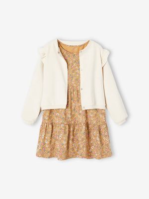 Set jurk en cardigan met ruches voor meisje karamel