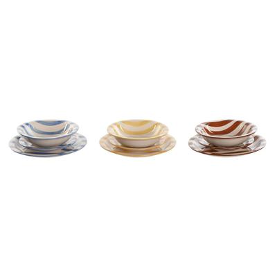 Serviesset Home ESPRIT Geel Blauw Rood Keramiek Strepen Mediterrane 27,5 x 27,5 x 2,8 cm 18 Onderdelen