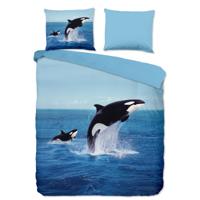 Dekbedovertrek Orca - Lits-Jumeaux (240x220 cm) - Blauw Microvezel - Dessin: Dieren - Pure - Dekbed-Discounter.nl