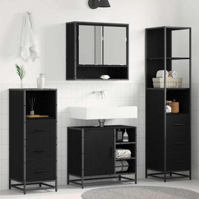 Badkamermeubelset met lade 4 pcs Zwart eiken 65 x 33 x 60 cm
